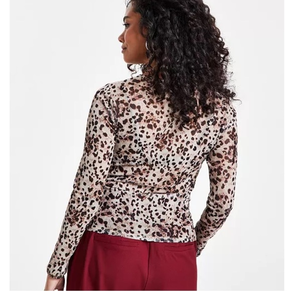 Bar III
Petite Cowl Neck Printed Mesh Top - Picture 2 of 5